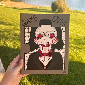🧩🔪 Original 8x10 Jigsaw Canvas Painting – “Game Over” Horror Art 🩸